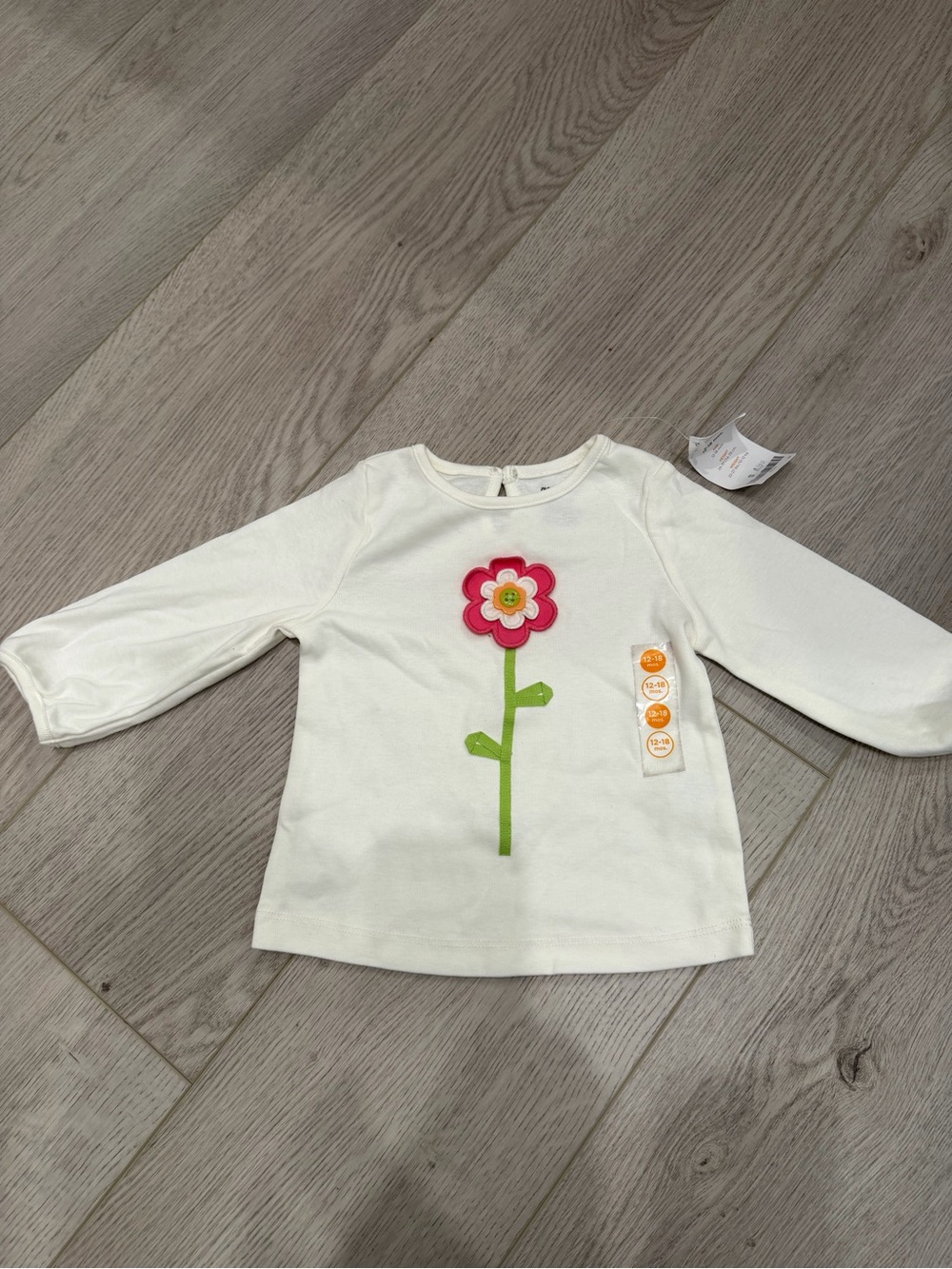 Gymboree Cream Long-Sleeve Tee with Pink Flower Applique